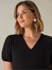 Live Unlimited Black Curve Jersey V-Neck Flute Hem Midi Dress - Image 2 of 3