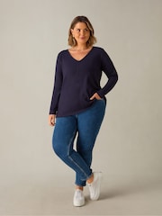 Live Unlimited Blue Curve 100% Cotton Slub V-Neck Long Sleeve T-Shirt - Image 1 of 3