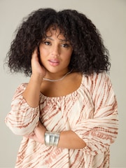 Live Unlimited Brown Curve Tie Dye Print Bardot Blouse - Image 3 of 4