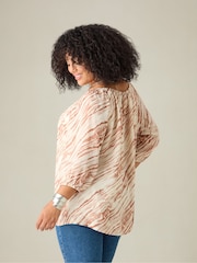 Live Unlimited Brown Curve Tie Dye Print Bardot Blouse - Image 4 of 4