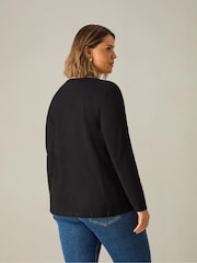 Live Unlimited Black Curve 100% Cotton Slub V-Neck Long Sleeve T-Shirt - Image 3 of 3