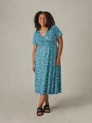 Blau - Live Unlimited Curve Abstract Wrap Midi Dress - Bild 1 von 4