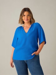 Live Unlimited Blue Curve Textured Raglan Sleeve Blouse - Image 1 of 3