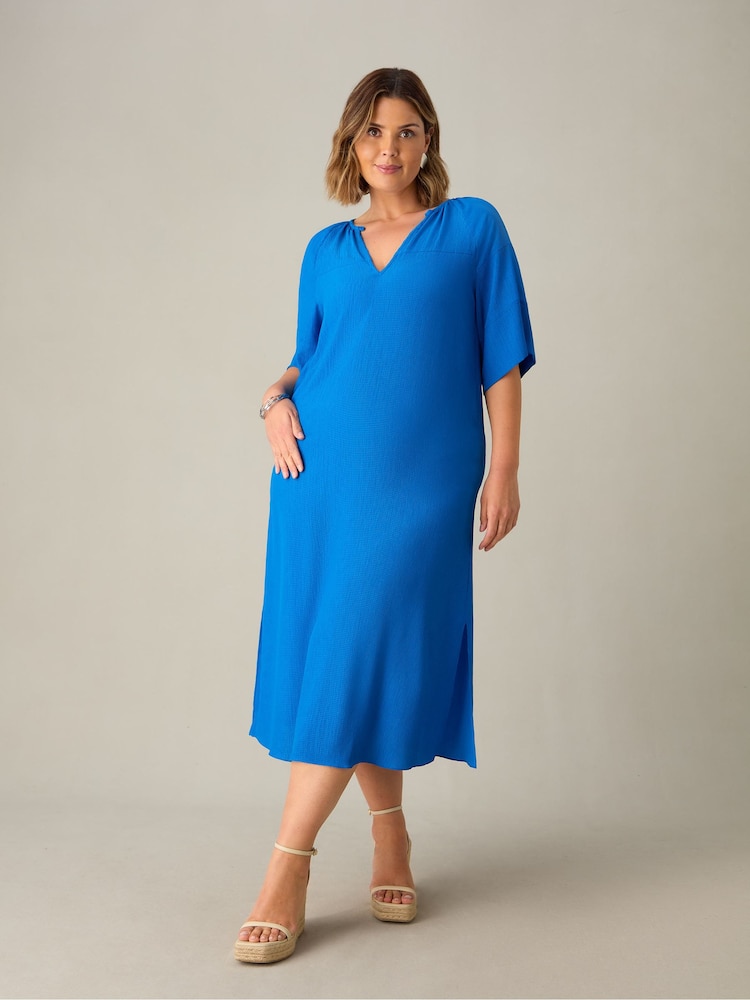 Live Unlimited Blue Curve Textured Raglan Sleeve Midi Dress - Image 1 of 4