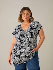 Live Unlimited Black Petite Curve Mono Paisley Tunic - Image 1 of 3