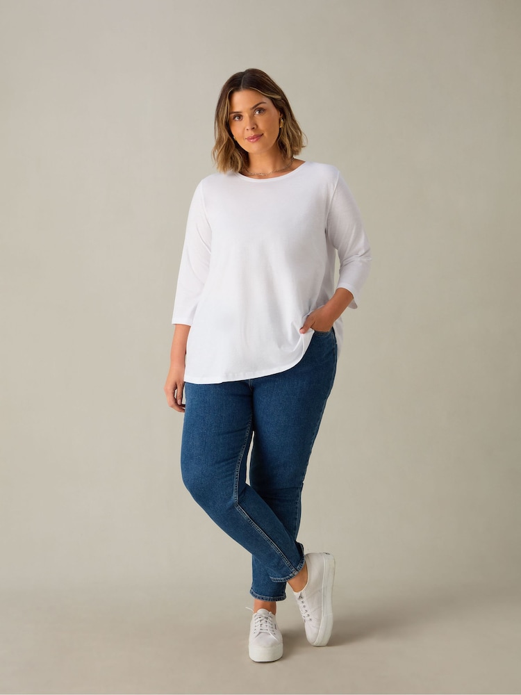 Live Unlimited White Curve Slub Swing 100% Cotton Tunic Top - Image 1 of 3