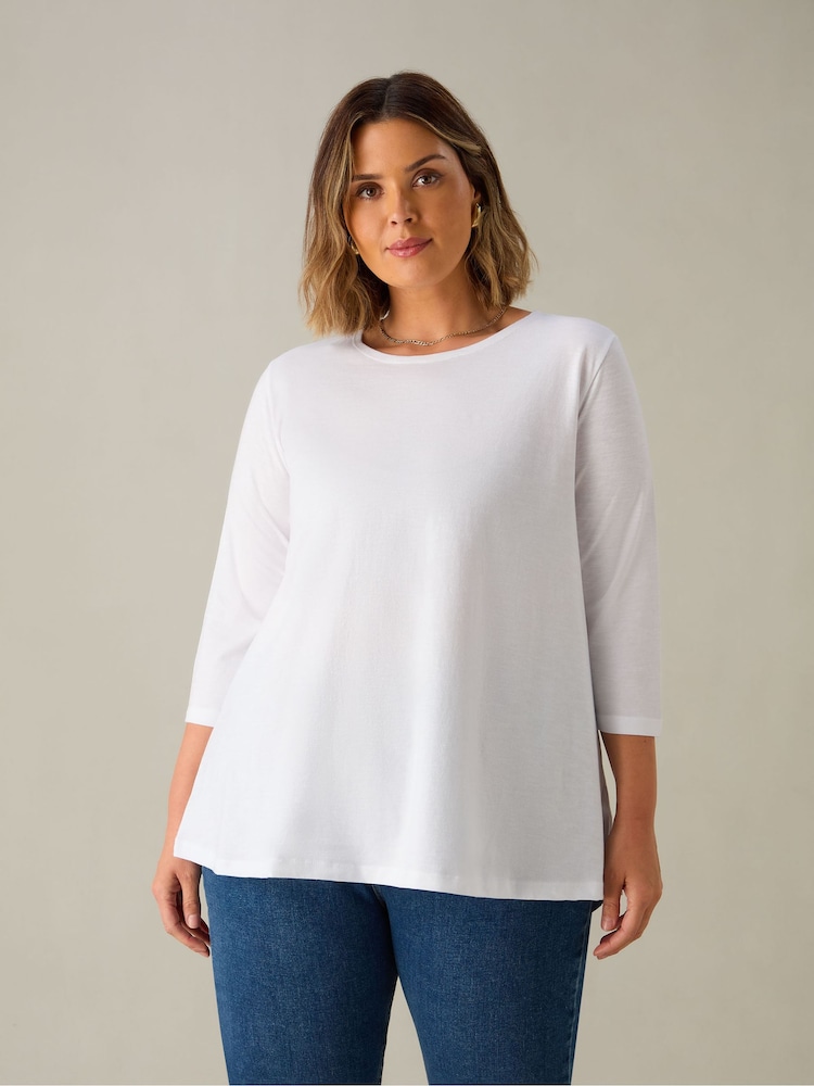 Live Unlimited White Curve Slub Swing 100% Cotton Tunic Top - Image 2 of 3