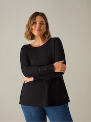 Live Unlimited Black Curve 100% Cotton Slub Round Neck T-Shirt - Image 1 of 3