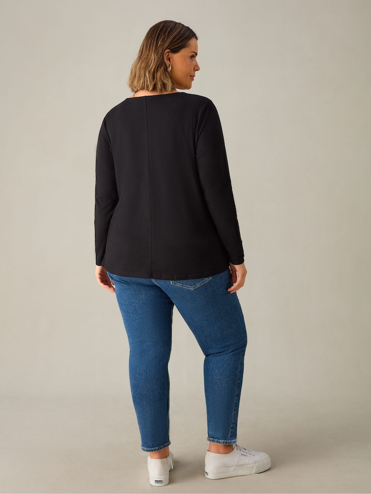 Live Unlimited Black Curve 100% Cotton Slub Round Neck T-Shirt - Image 3 of 3