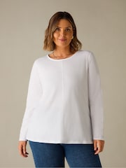 Blanco - Live Unlimited Curve 100% Cotton Slub Round Neck T-Shirt - Imagen 1 de 4