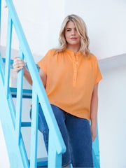 Live Unlimited Apricot Orange Curve Short Sleeve Button Shirt - Image 2 of 5