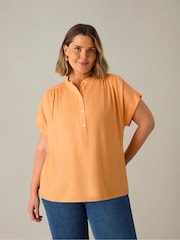 Live Unlimited Apricot Orange Curve Short Sleeve Button Shirt - Image 3 of 5