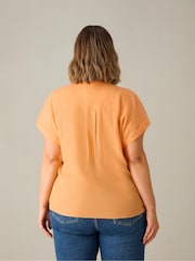 Live Unlimited Apricot Orange Curve Short Sleeve Button Shirt - Image 4 of 5