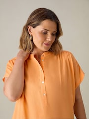 Live Unlimited Apricot Orange Curve Short Sleeve Button Shirt - Image 5 of 5