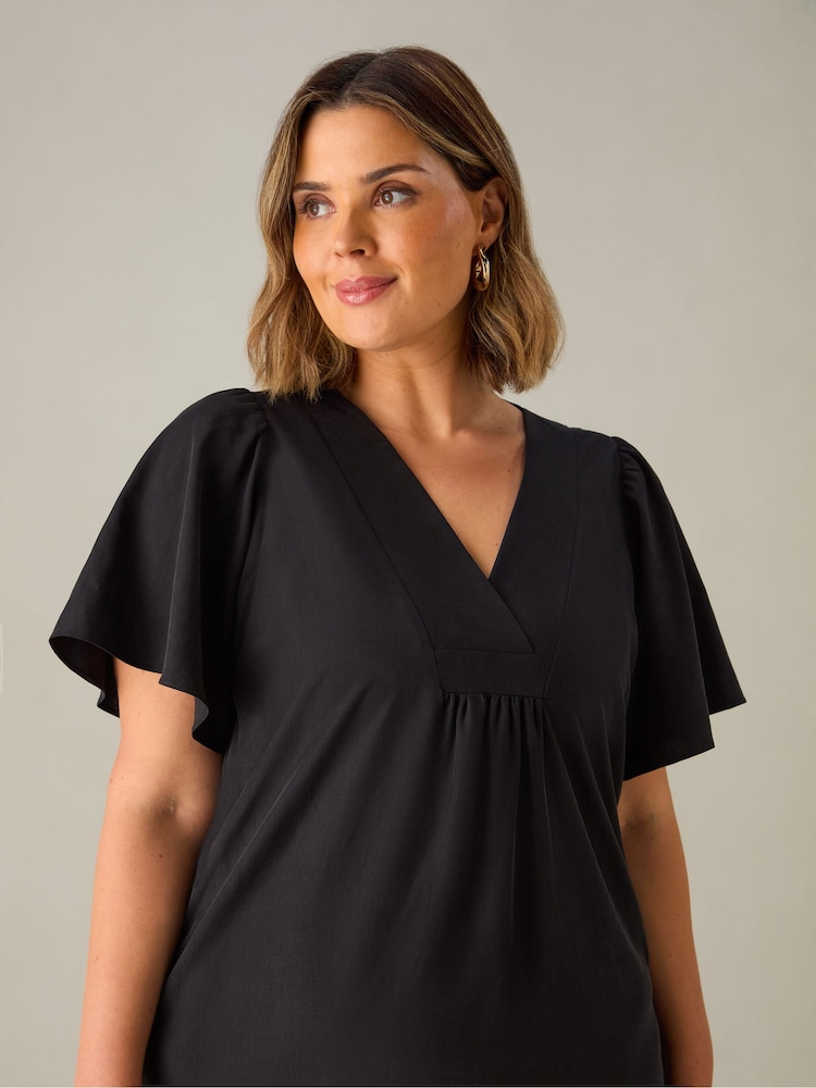 Live Unlimited Black Curve Ruffle Sleeve V-Neck Midi Dress - Image 2 of 3 Live Unlimited Black Curve Ruffle Sleeve V-Neck Midi Dress - Image 2 of 3