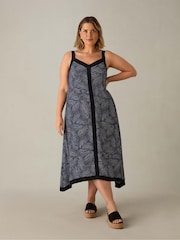 Live Unlimited Black Curve Abstract Spot Colourblock Hanky Hem Midi Dress - Image 1 of 3