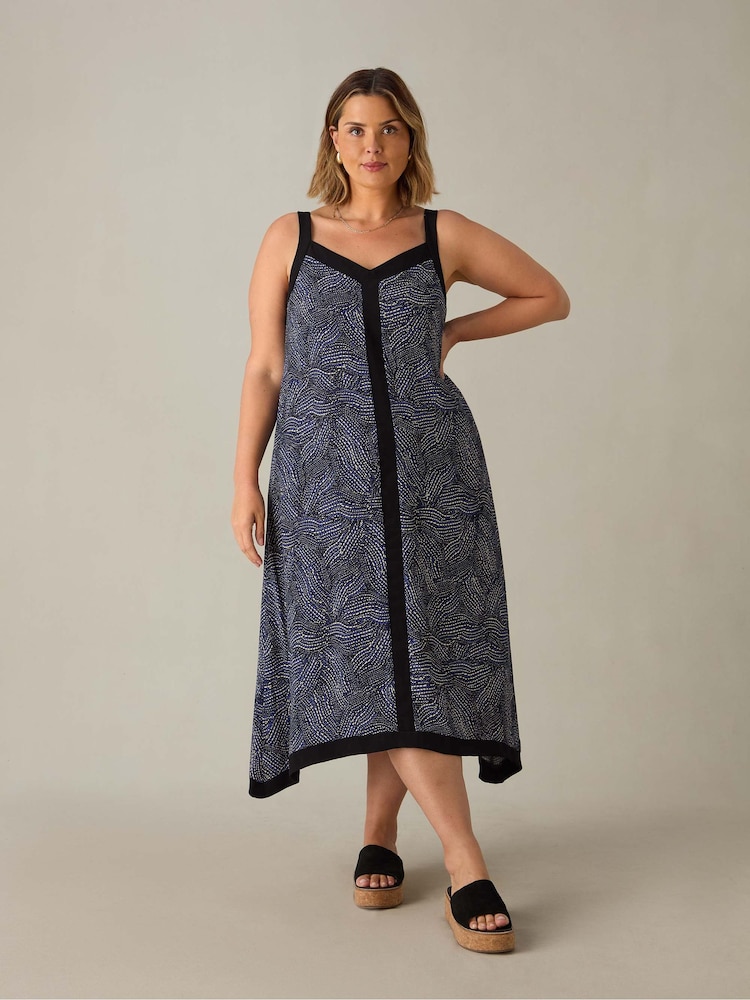 Live Unlimited Black Curve Abstract Spot Colourblock Hanky Hem Midi Dress - Image 1 of 3