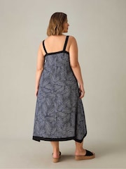 Live Unlimited Black Curve Abstract Spot Colourblock Hanky Hem Midi Dress - Image 3 of 3