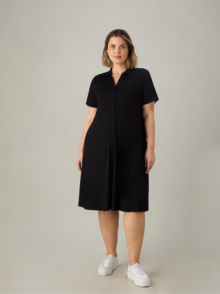 Live Unlimited Black Petite Curve Jersey Shirt Dress - Image 1 of 3