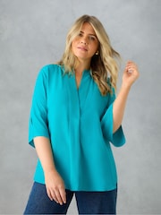 Live Unlimited Blue Curve Nehru Collar Top - Image 1 of 8