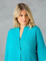 Live Unlimited Blue Curve Nehru Collar Top - Image 2 of 8