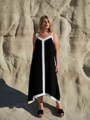 Live Unlimited Black Chrome Curve Abstract Spot Colourblock Hanky Hem Midi Dress - Image 1 of 6