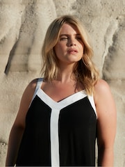 Live Unlimited Black Chrome Curve Abstract Spot Colourblock Hanky Hem Midi Dress - Image 2 of 6