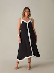 Live Unlimited Black Chrome Curve Abstract Spot Colourblock Hanky Hem Midi Dress - Image 3 of 6