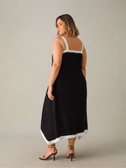 Live Unlimited Black Chrome Curve Abstract Spot Colourblock Hanky Hem Midi Dress - Image 6 of 6