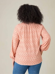 Live Unlimited Red Curve Geo Ruched Neck Blouse - Image 4 of 4