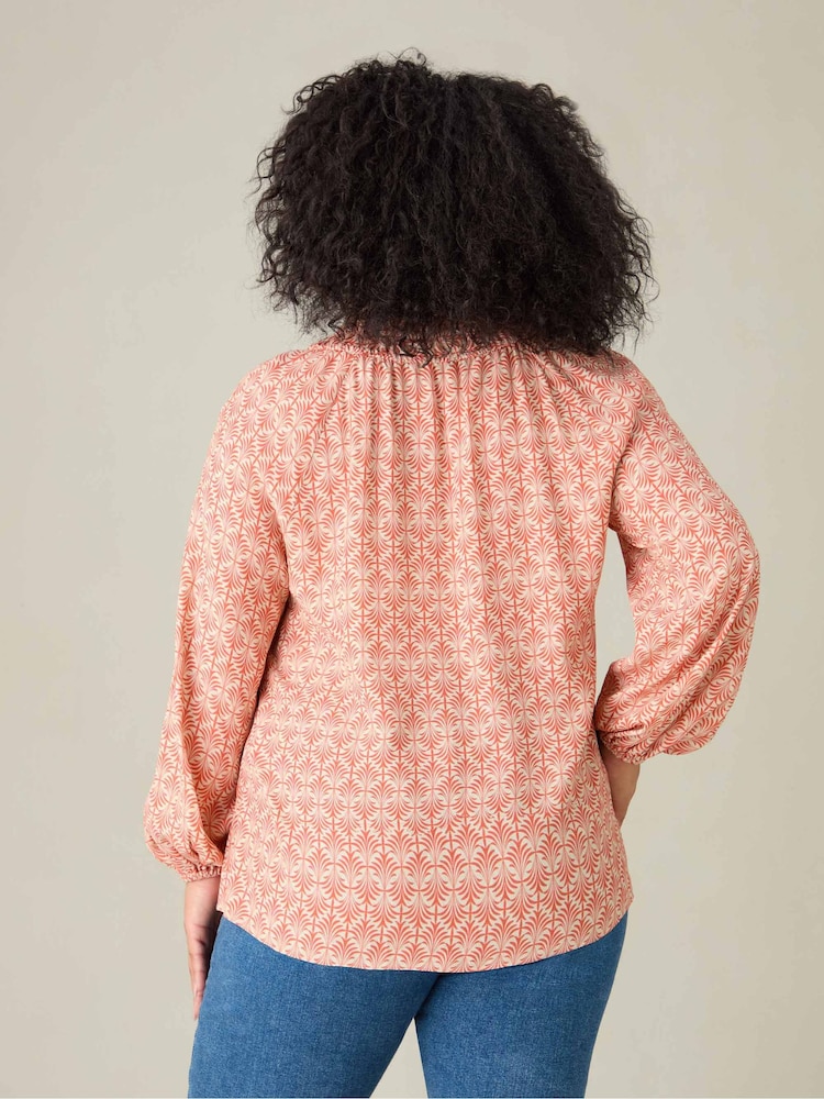 Live Unlimited Red Curve Geo Ruched Neck Blouse - Image 4 of 4