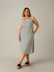 Live Unlimited Black Curve Mono Stripe D-Ring Midi Dress - Image 1 of 3