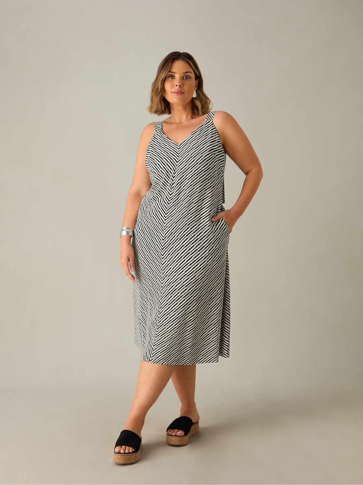 Live Unlimited Black Curve Mono Stripe D-Ring Midi Dress - Image 1 of 3
