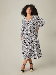 Live Unlimited Black Curve Floral V-Neck Midi Dress - Image 1 of 4
