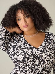 Live Unlimited Black Curve Floral V-Neck Midi Dress - Image 2 of 4