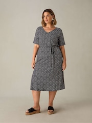 Live Unlimited Black Curve Dash Print Jersey V-Neck Midi Dress - Image 1 of 4