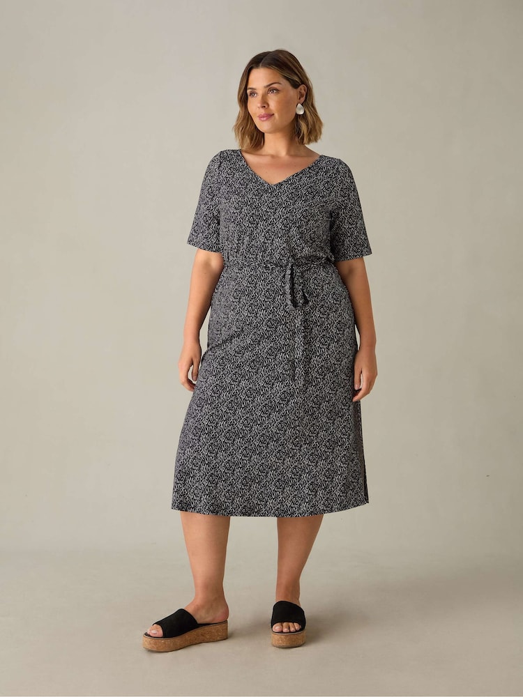 Live Unlimited Black Curve Dash Print Jersey V-Neck Midi Dress - Image 1 of 4