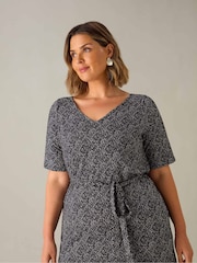 Live Unlimited Black Curve Dash Print Jersey V-Neck Midi Dress - Image 2 of 4
