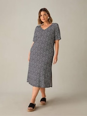 Live Unlimited Black Curve Dash Print Jersey V-Neck Midi Dress - Image 3 of 4