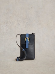 White Stuff Blue Clara Buckle Leather Phone Bag - Image 1 of 4