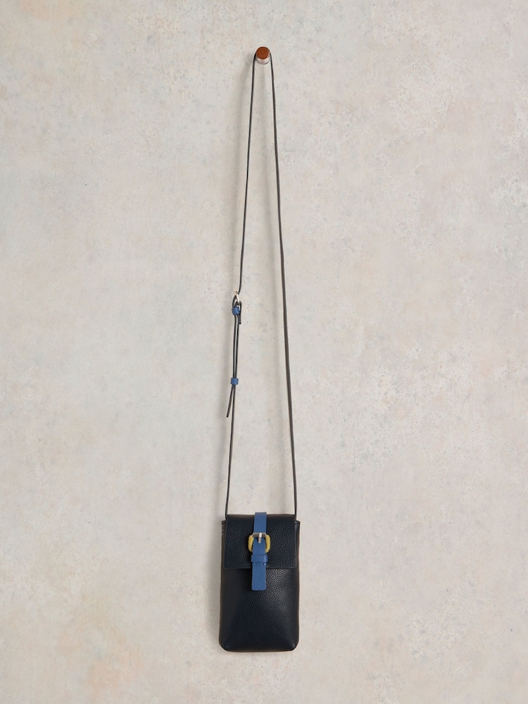 White Stuff Blue Clara Buckle Leather Phone Bag - Image 3 of 4
