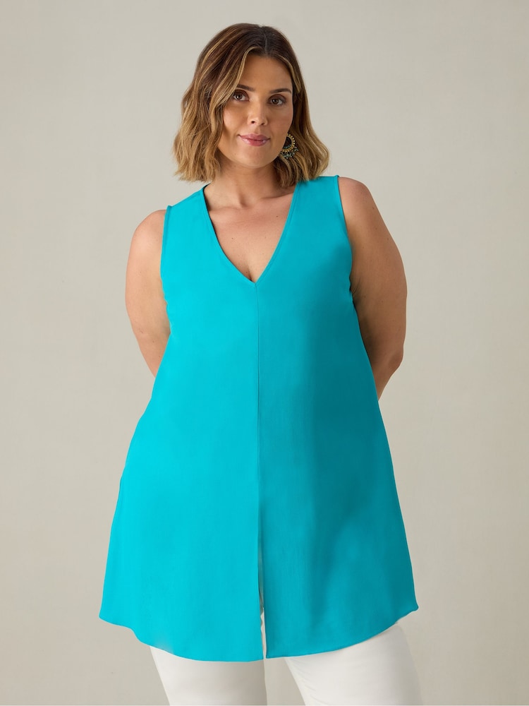 Live Unlimited Turquoise Blue Curve Split Front Tunic - Image 1 of 5 Live Unlimited Turquoise Blue Curve Split Front Tunic - Image 1 of 5