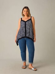 Live Unlimited Black Curve Abstract Spot Colourblock Hanky Hem Top - Image 1 of 3
