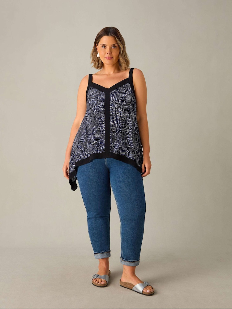 Live Unlimited Black Curve Abstract Spot Colourblock Hanky Hem Top - Image 1 of 3