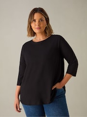 Live Unlimited Black Curve Slub Swing 100% Cotton Tunic Top - Image 1 of 3