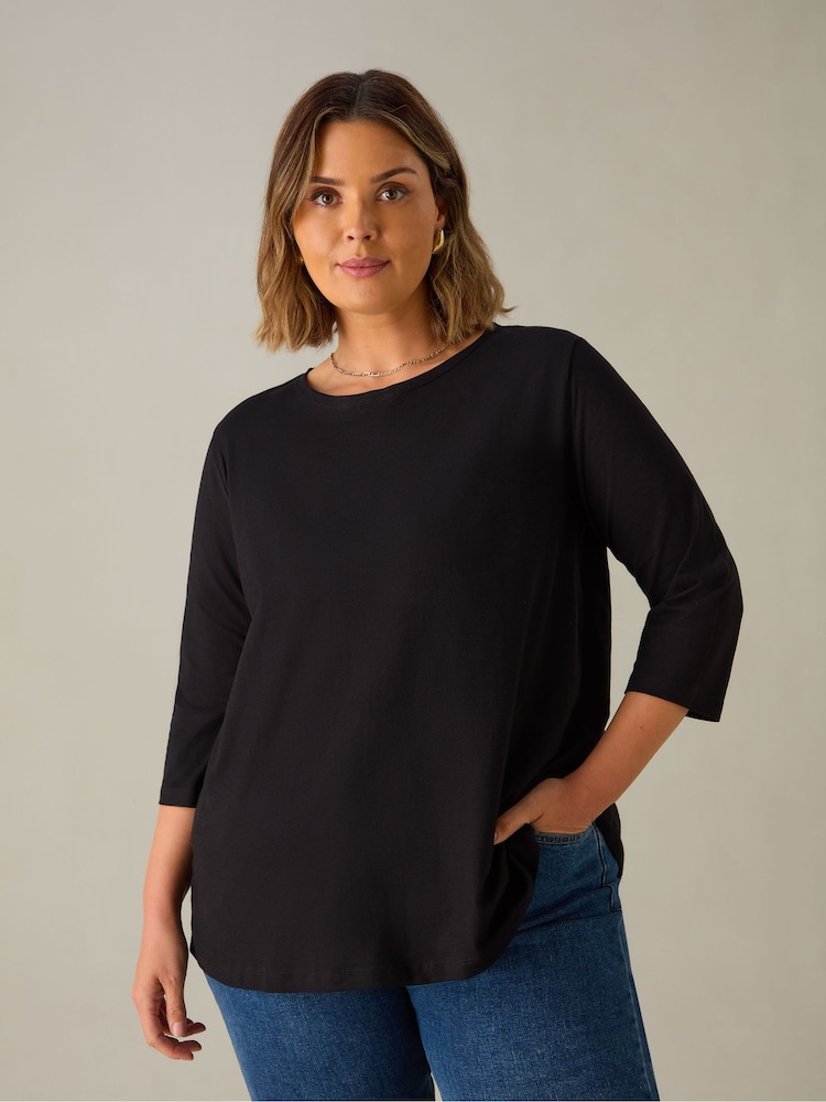 Live Unlimited Black Curve Slub Swing 100% Cotton Tunic Top - Image 1 of 3 Live Unlimited Black Curve Slub Swing 100% Cotton Tunic Top - Image 1 of 3