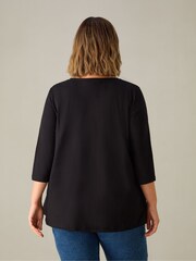 Live Unlimited Black Curve Slub Swing 100% Cotton Tunic Top - Image 2 of 3