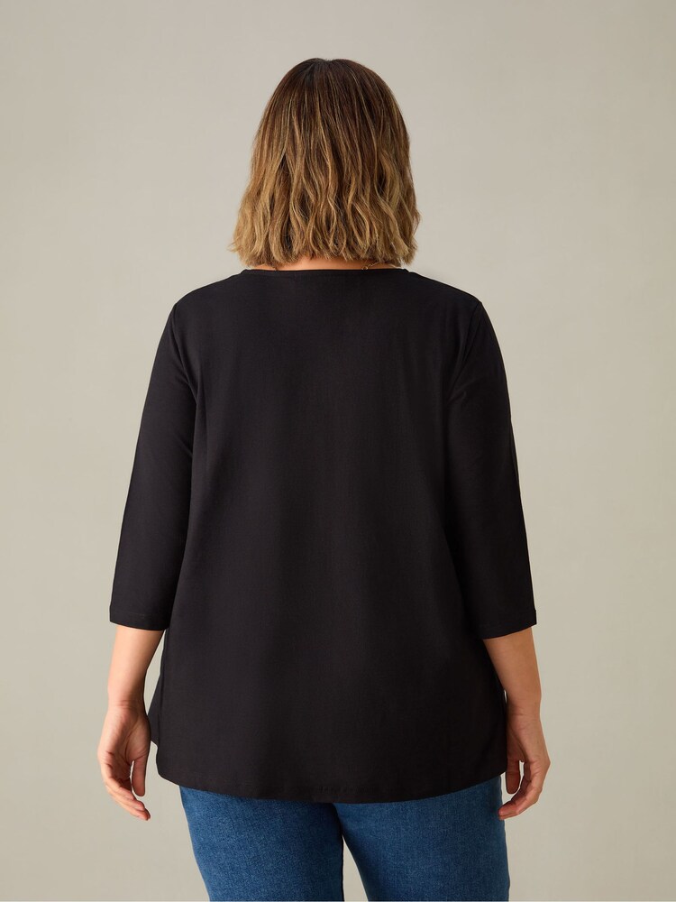 Live Unlimited Black Curve Slub Swing 100% Cotton Tunic Top - Image 2 of 3