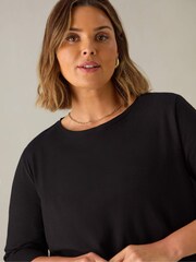 Live Unlimited Black Curve Slub Swing 100% Cotton Tunic Top - Image 3 of 3