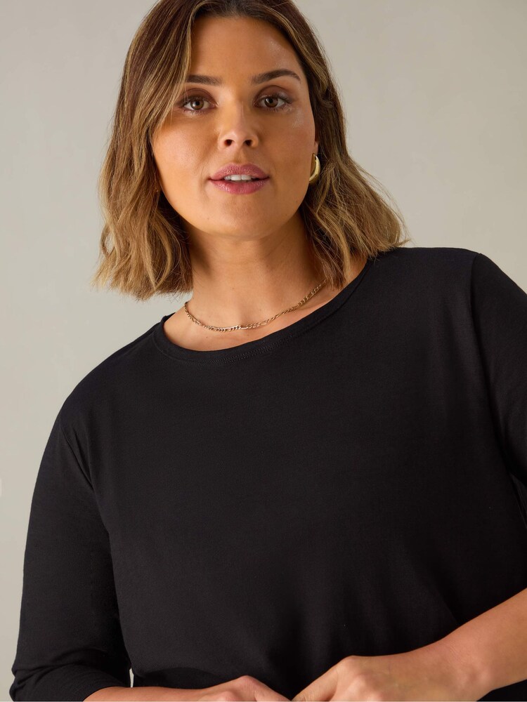 Live Unlimited Black Curve Slub Swing 100% Cotton Tunic Top - Image 3 of 3